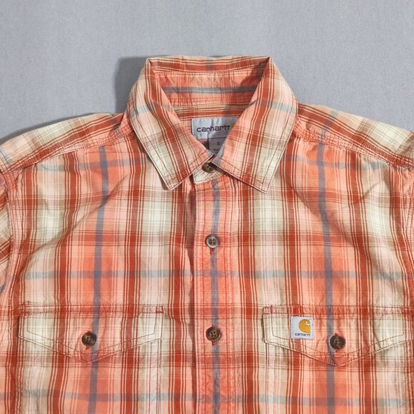 Carhartt button down shirt men's size S orange colour plaid pattern - Picture 2 of 11